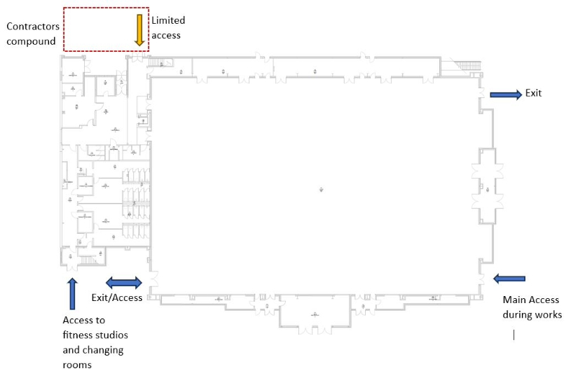 plan of Sir David Wallace building showing work areas and contractors compound